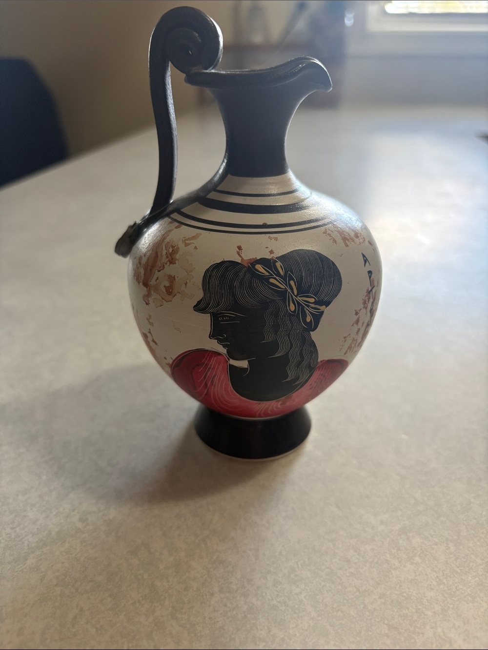 Hand-Painted Greek-Style Mini Ewer with Profile Portrait 13cm Tall